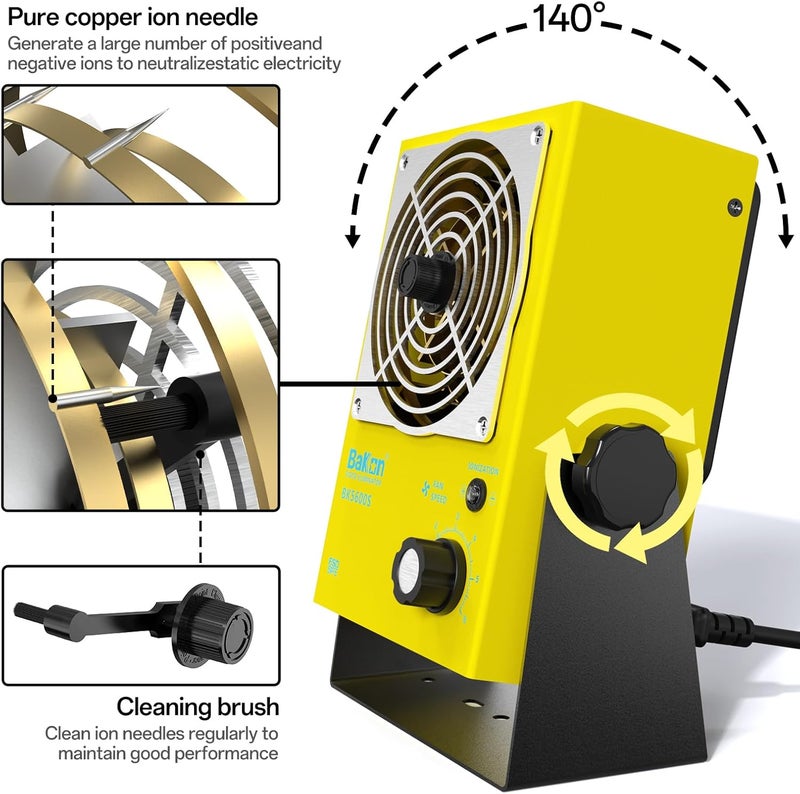 BAKON BK5600S Anti-Static Ion Fan, Ion Electric Fan, Static Eliminator, Electronic Manufacturing Maintenance, Scientific Research Laboratory, Chip Packaging to Eliminate Static Electricity (BK5600S-Yellow) - Image 4